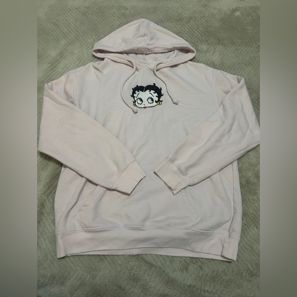 Light Pink Hoodie with Cartoon Patch